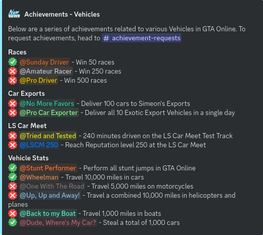 vehicle achievements